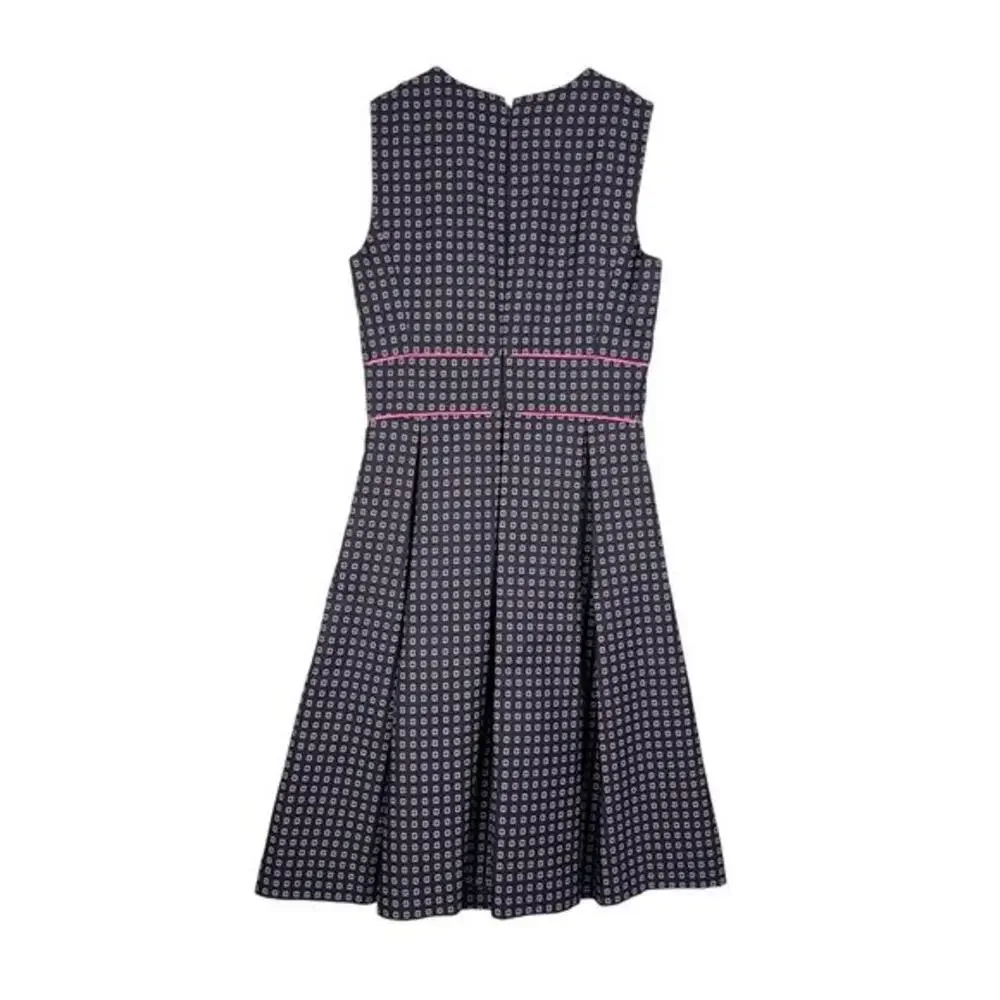 NWT J. Crew Navy Pink Pleated Full-skirt Jacquard Dress 00 Classy Career‎ Retro
